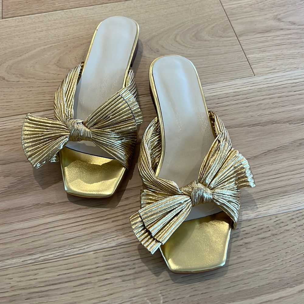Loeffler Randal Daphne Sandal Slides REPLICA, gold size 10, BRAND NEW